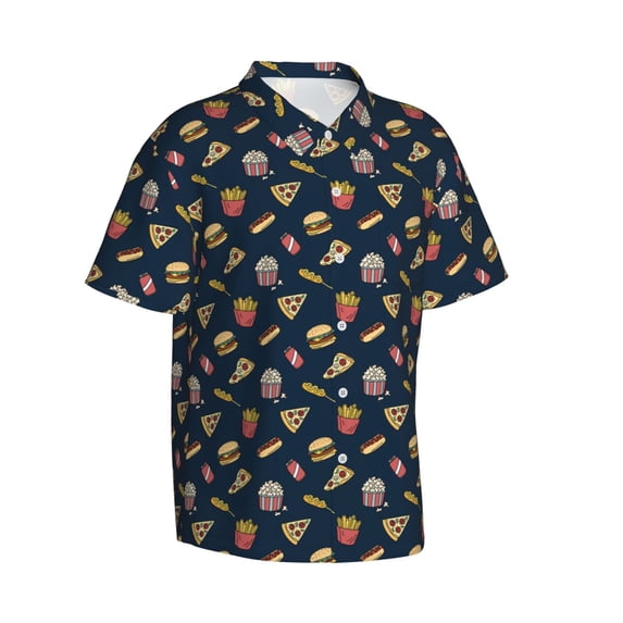 Picia Fast Food Gentle Cotton Regular Fit Short Sleeve Casual Hawaiian Shirt for Men-Large