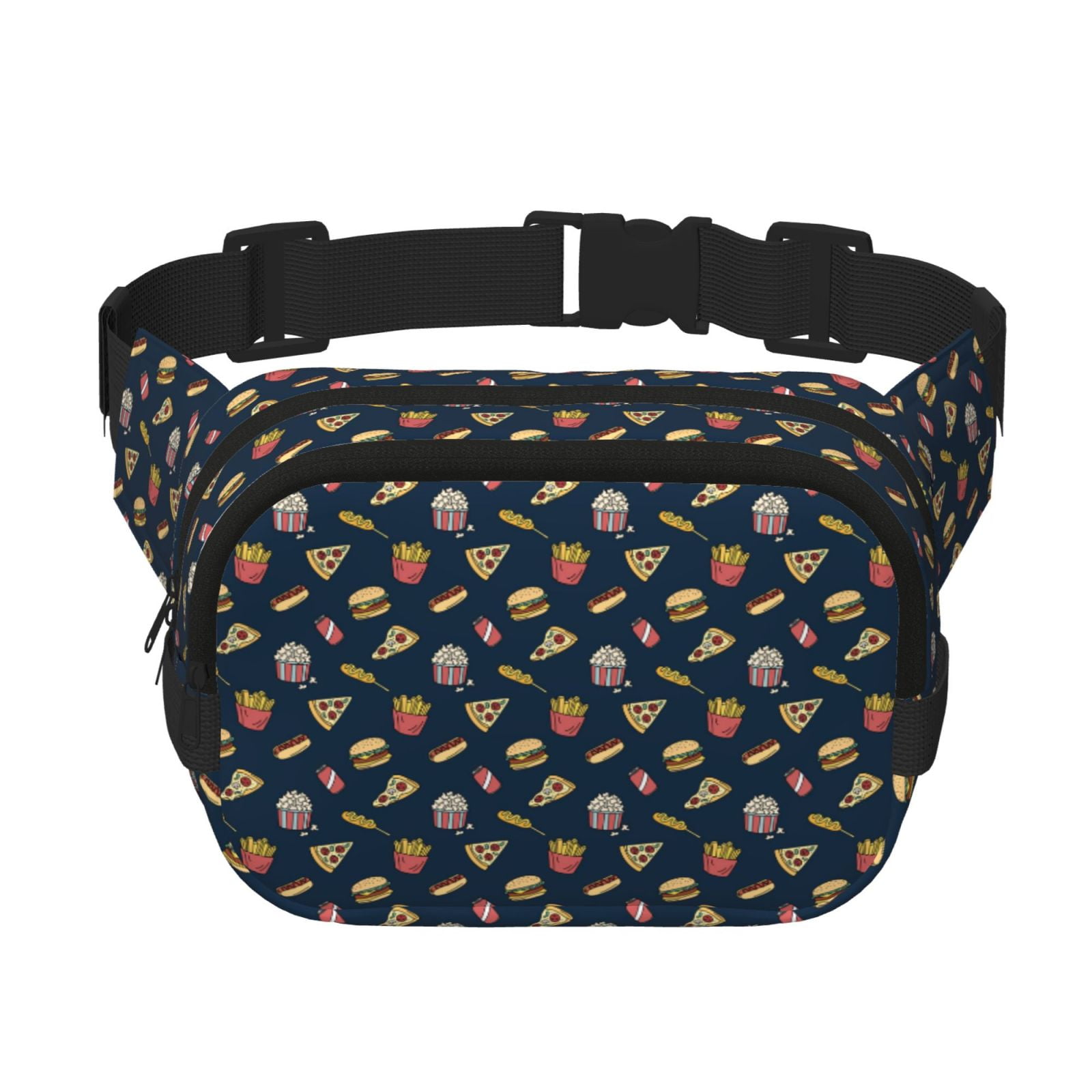 Picia Fast Food Print Square Double-Layer Waist Bag Mini Adjustable Waist Belt Bag Exercise Running Travel Hiking