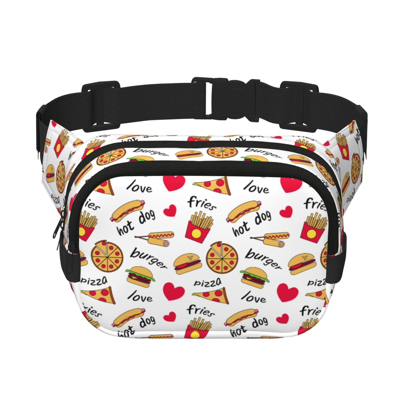 Picia Fast Food Print Square Double-Layer Waist Bag Mini Adjustable Waist Belt Bag Exercise Running Travel Hiking