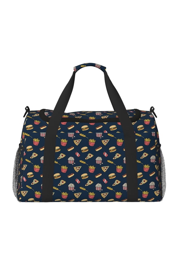 Fast Food Print Travel Duffle Bag,Weekender Bags for Women with Shoe Compartment, Gym Duffel Bag with Wet Pocket, Hospital Bags for Labor and Delivery