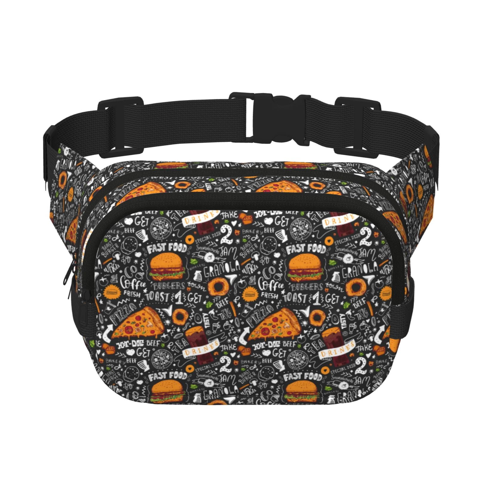 Picia Fastfood 1 Print Square Double-Layer Waist Bag Mini Adjustable Waist Belt Bag Exercise Running Travel Hiking