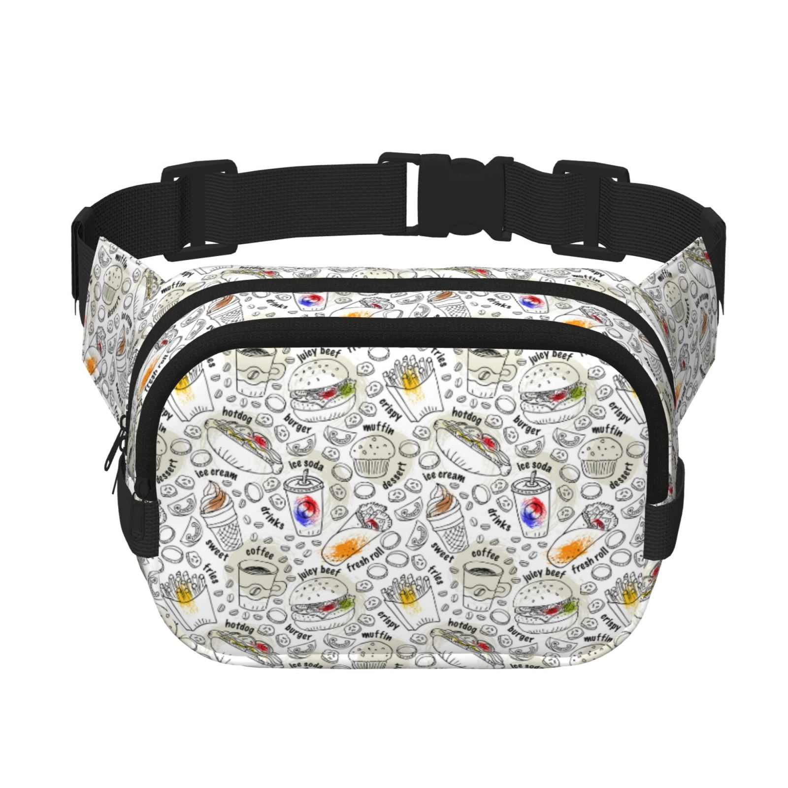 Picia Fastfood 2 Print Square Double-Layer Waist Bag Mini Adjustable Waist Belt Bag Exercise Running Travel Hiking