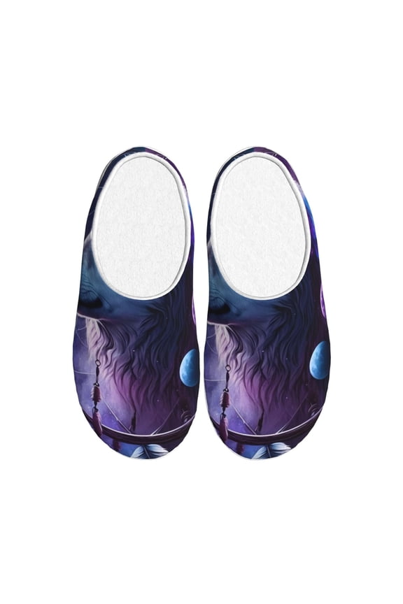 Feathered Wolf for Women's Lamb-hug Comfy Fleece House Slippers Memory Foam, Slip-on House Shoes Indoor Outdoor-46/47