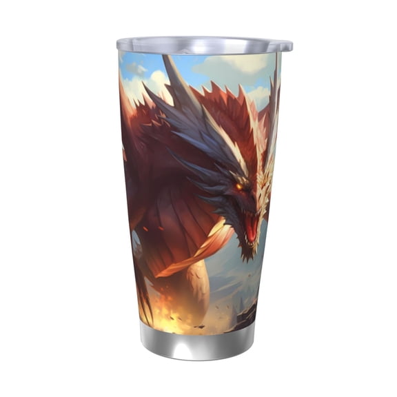 Picia Ferocious Dragon Fury Pattern 20 oz Tumbler Stainless Steel Vacuum Insulated Coffee Ice Cup Double Wall Travel Flask Dual Lid Water Bottle, Eco-friendly Car Cup-Without Straw