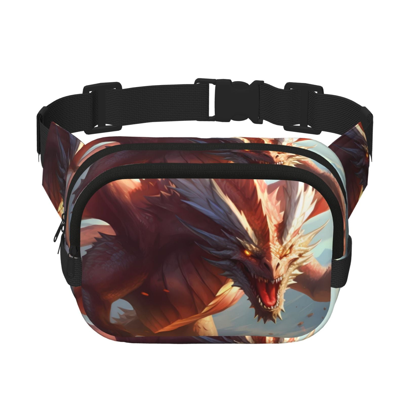 Picia Ferocious Dragon Fury Print Square Double-Layer Waist Bag Mini Adjustable Waist Belt Bag Exercise Running Travel Hiking