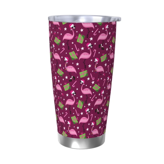Picia Festive Flamingos Pattern 20 oz Tumbler Stainless Steel Vacuum Insulated Coffee Ice Cup Double Wall Travel Flask Dual Lid Water Bottle, Eco-friendly Car Cup-Without Straw