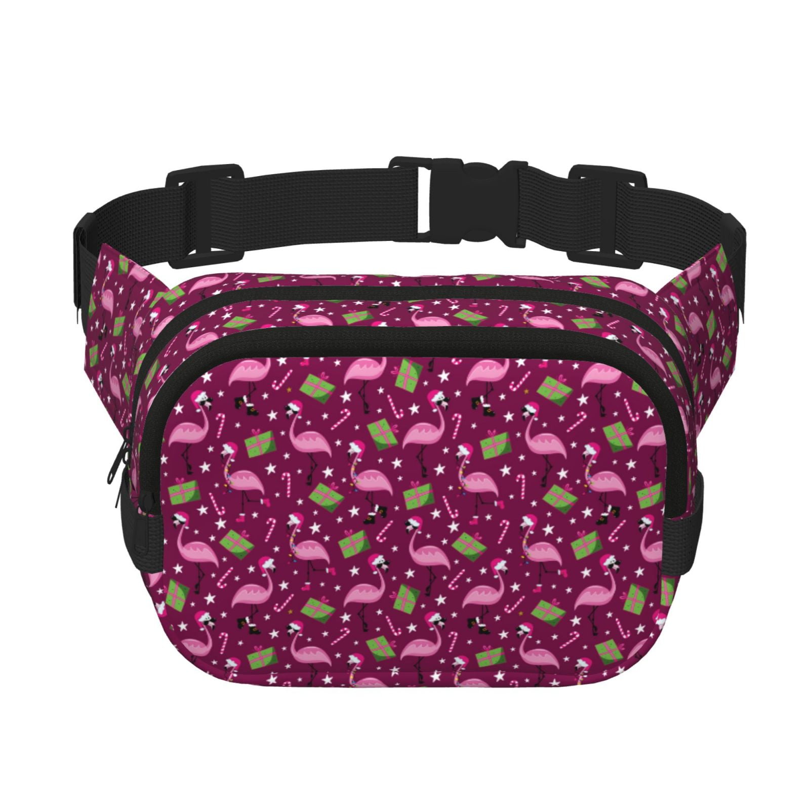 Picia Festive Flamingos Print Square Double-Layer Waist Bag Mini Adjustable Waist Belt Bag Exercise Running Travel Hiking