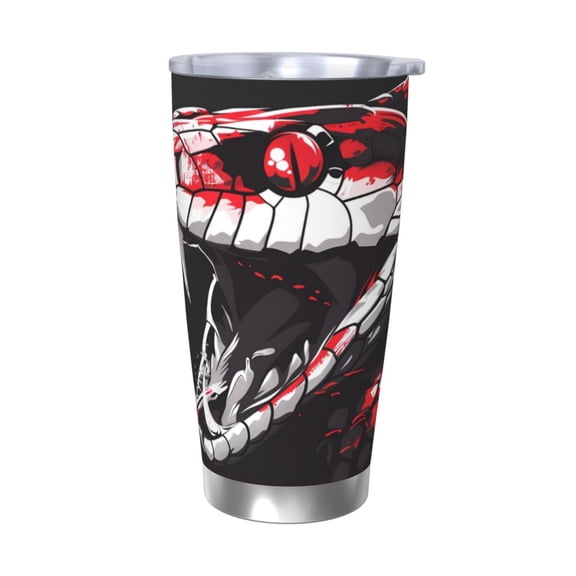 Picia Fierce Red Viper Graphic Art Pattern 20 oz Tumbler Stainless Steel Vacuum Insulated Coffee Ice Cup Double Wall Travel Flask Dual Lid Water Bottle, Eco-friendly Car Cup-Without Straw