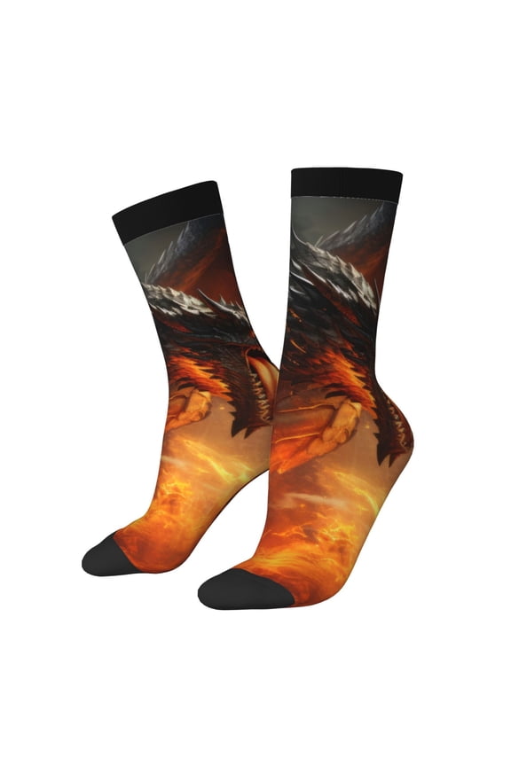 Fiery Dragon Of Chaos Print Athletic Socks for Men & Women – Cushioned Moisture-Wicking Crew Socks for Sports, Running, and Training, Soft & Breathable Size 5-11