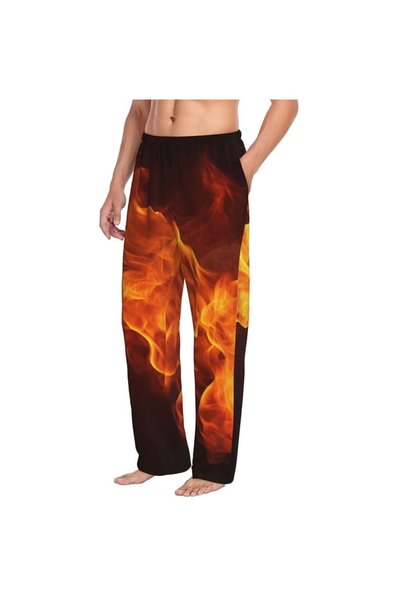 Fiery Orange Flames Energy Mens Soft Woven Cotton Elastic Waistband Sleep Pajama Pant Lounge Sleep Pant With Pockets And Drawstring-Small