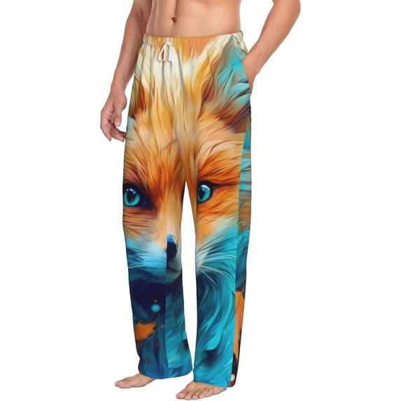 Picia Fiery Red Maple Leaf Fox Mens Soft Woven Cotton Elastic Waistband Sleep Pajama Pant Lounge Sleep Pant With Pockets And Drawstring-XX-Large