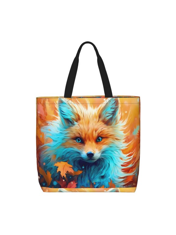 Fiery Red Maple Leaf Fox for Tote Bag for Women with Zipper, Gym Tote with Compartments, Laptop Work Tote Nurse Dance Yoga Bag for Sport, Travel