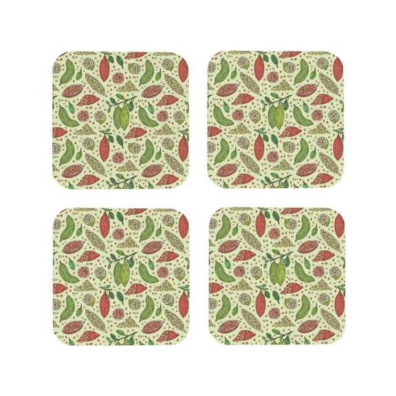 Picia Finger Lime Fruits Printed Leather Coasters for Drinks, 4" Drink Coasters Set of 4 for Tabletop Protection, Handmade Luxurious Home Décor and Housewarming Gift -Square