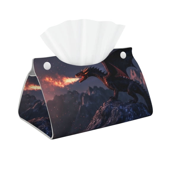 Picia Fire Breathing Dragon Twilight Pattern Long Tissue Box Cover,PVC Leather Triangle Holder,Tissue Box Holder with Magnetic Bottom,Facial Paper Organizer Dispenser-7.9"X4.9"X4.5"