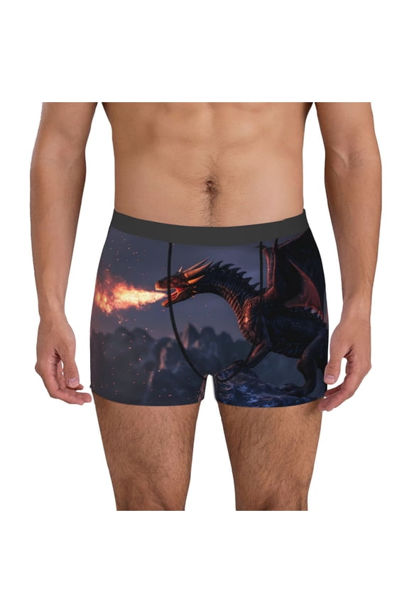 Fire Breathing Dragon Twilight Pattern Men’s Boxer Briefs – Soft & Breathable Underwear, Stretchy & Comfortable Fit, Supportive Pouch Design, Moisture-Wicking-X-Large