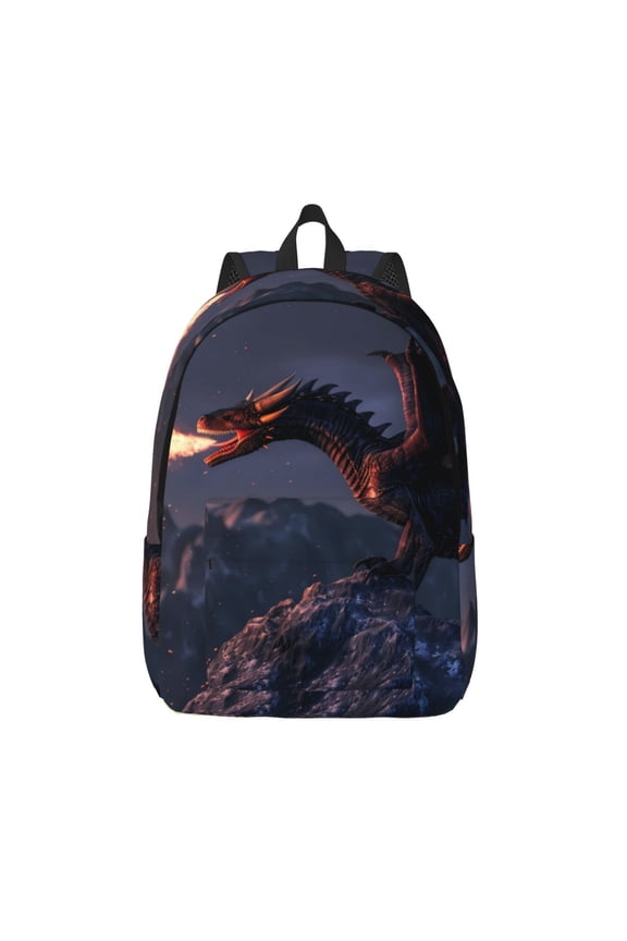 Fire Breathing Dragon Twilight Printed Canvas Daypack - Stylish and Durable Vintage Compact Backpack - Class, Work, Travel, or Laptop Bookbag,Organized Compartments-Small