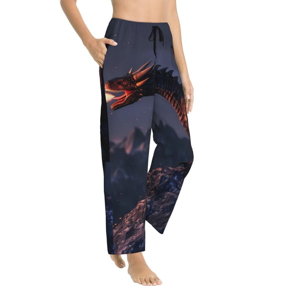 Picia Fire Breathing Dragon Twilight Womens Soft Woven Cotton Elastic Waistband Sleep Pajama Pant Lounge Sleep Pant With Pockets And Drawstring-Small
