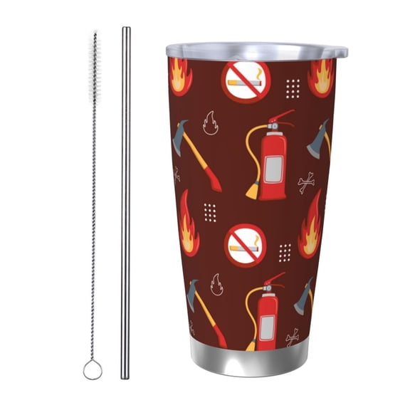 Picia Fire Extinguisher Pattern 20 oz Tumbler Stainless Steel Vacuum Insulated Coffee Ice Cup Double Wall Travel Flask Dual Lid Water Bottle, Eco-friendly Car Cup