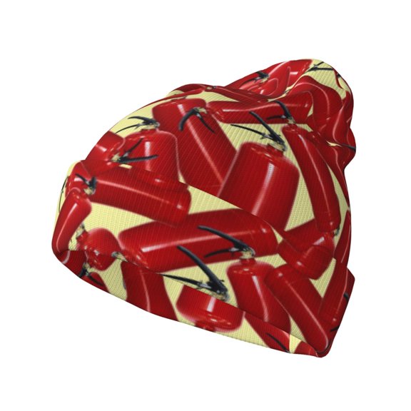 Picia Fire Extinguisher Pattern Knitted Beanie Hat for Men and Women , Unisex Winter Warm Stretchy Knit Cap Thick Fisherman Beanies Cuffed Plain Skull Caps