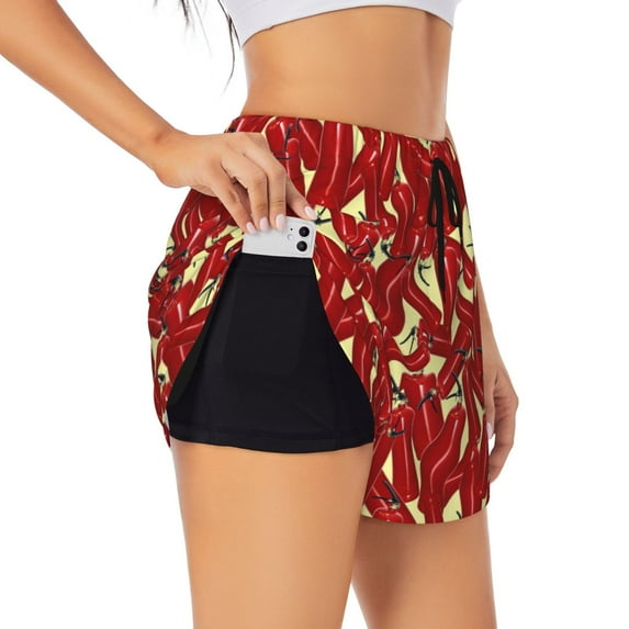 Picia Fire Extinguisher Pattern Women's 2 in 1 Athletic Running Shorts High Waisted Workout Casual Gym Sweat Shorts with Comfy Liner Zipper Pockets-X-Large