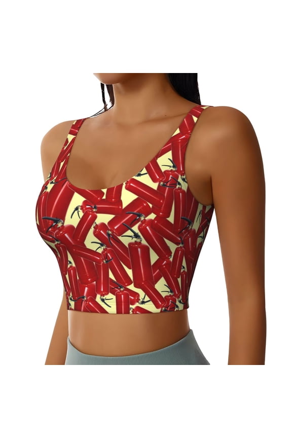 Fire Extinguisher Sports Bra for Women,Padded Strappy Sports Bras Medium Support Yoga Bra with Removable Cups,Running Yoga Bra-Large
