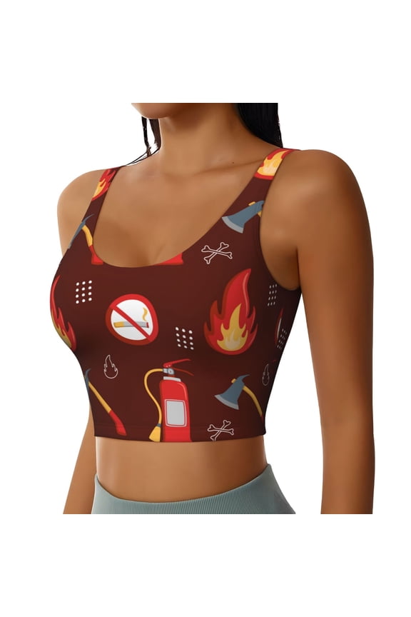 Fire Extinguisher Sports Bra for Women,Padded Strappy Sports Bras Medium Support Yoga Bra with Removable Cups,Running Yoga Bra-Medium