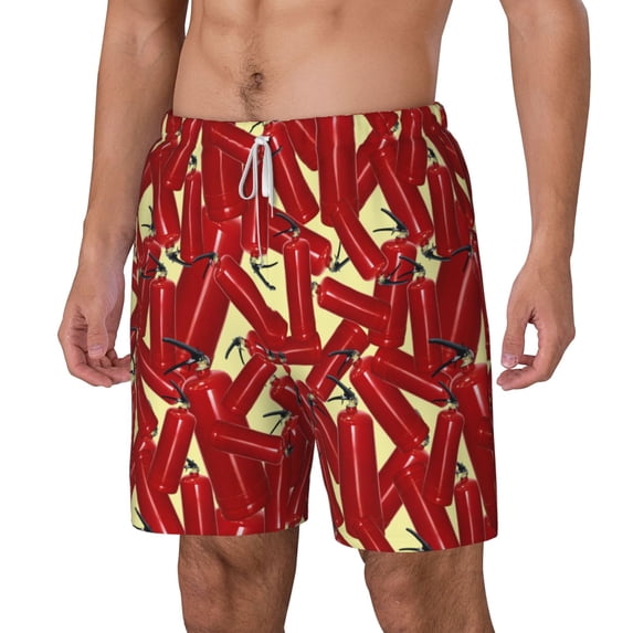 Picia Fire Extinguisher pattern Mens Swim Trunks with Compression Liner Stretch Beach Shorts Quick Dry with Zipper Pockets No-Chafing Board Shorts-Large