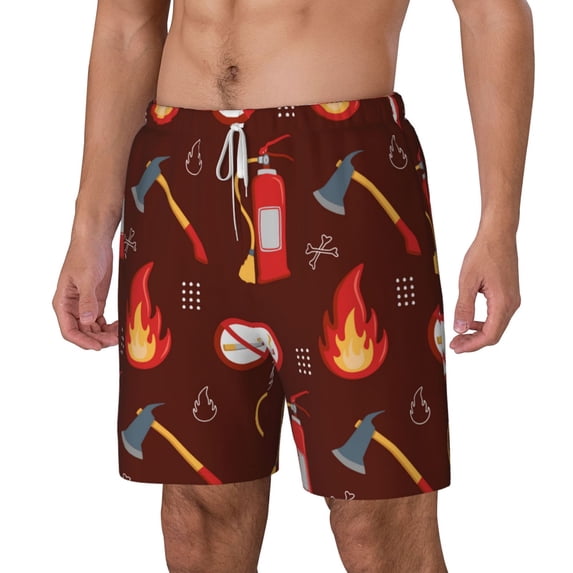 Picia Fire Extinguisher pattern Mens Swim Trunks with Compression Liner Stretch Beach Shorts Quick Dry with Zipper Pockets No-Chafing Board Shorts-Large