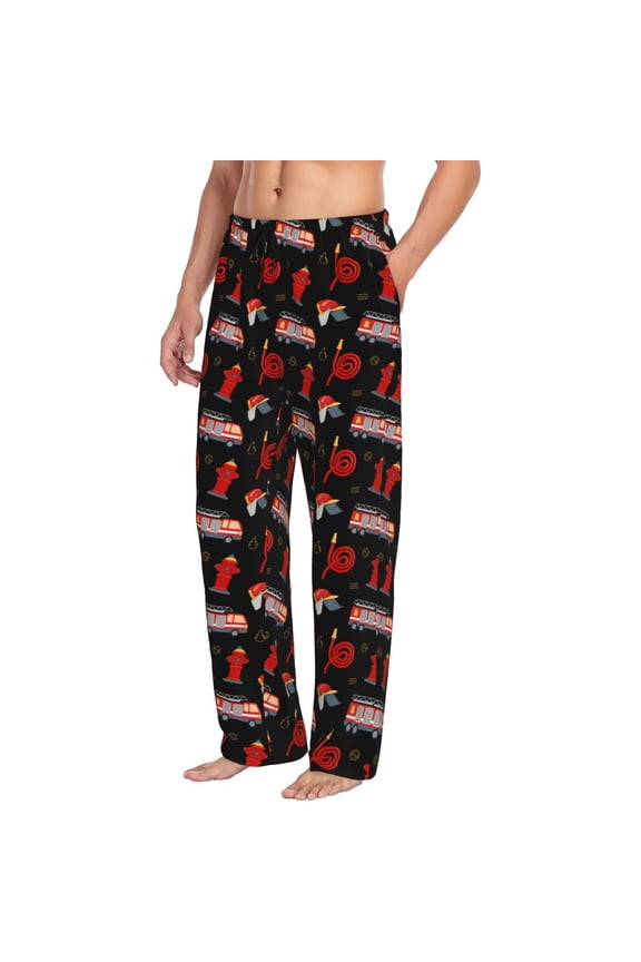 Fire Fighting Mens Soft Woven Cotton Elastic Waistband Sleep Pajama Pant Lounge Sleep Pant With Pockets And Drawstring-Small