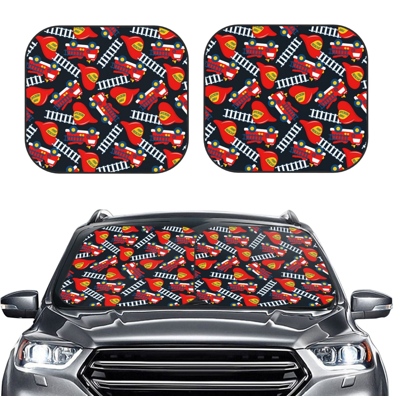 Picia Fire Rescue With Red Helmet And Truck 2 Piece Car Windshield Sun ...