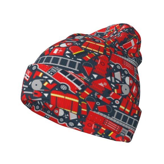 Picia Fire Sign Pattern Knitted Beanie Hat for Men and Women , Unisex Winter Warm Stretchy Knit Cap Thick Fisherman Beanies Cuffed Plain Skull Caps