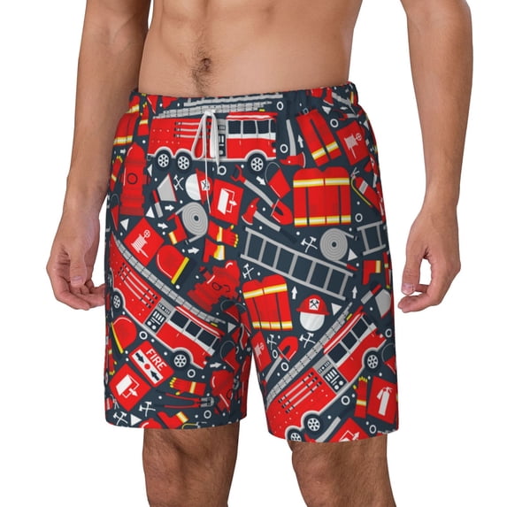 Picia Fire Sign pattern Mens Swim Trunks with Compression Liner Stretch Beach Shorts Quick Dry with Zipper Pockets No-Chafing Board Shorts-Large