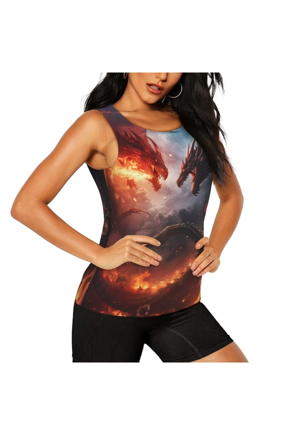 Fire Sky Dragon Pattern Women's Workout Tank Top,Breathable Activewear,Slim Fit Athletic Top,Versatile Workout Moisture-wicking top-Medium