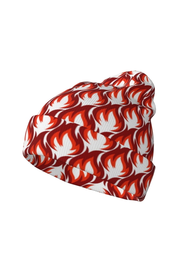 Fire Symbols Pattern Knitted Beanie Hat for Men and Women , Unisex Winter Warm Stretchy Knit Cap Thick Fisherman Beanies Cuffed Plain Skull Caps