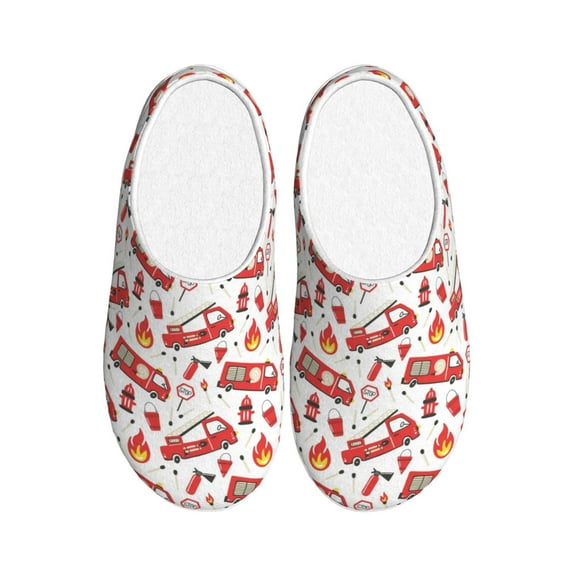 Picia Fire Truck for Women's Lamb-hug Comfy Fleece House Slippers Memory Foam, Slip-on House Shoes Indoor Outdoor-37/38