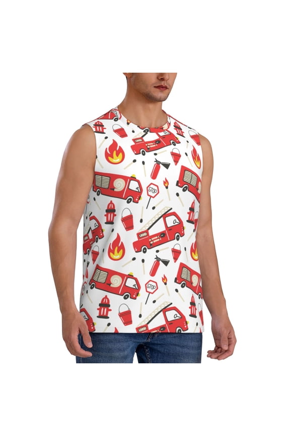 Fire Truck mens Cotton Tank Undershirts , Moisture-wicking Ribbed Tanks, Lightweight Cotton Tank Undershirts-Medium