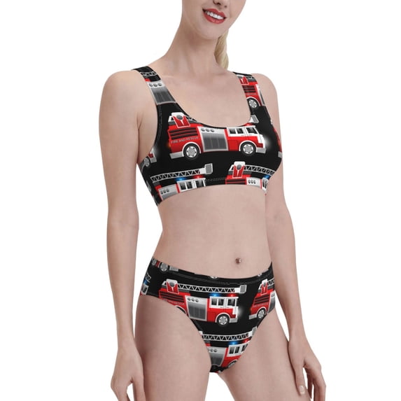Picia Fire and Rescue Truck Women's High Waisted Bikini Scoop Neck Swimsuit Two Pieces Bathing Suit-XX-Large