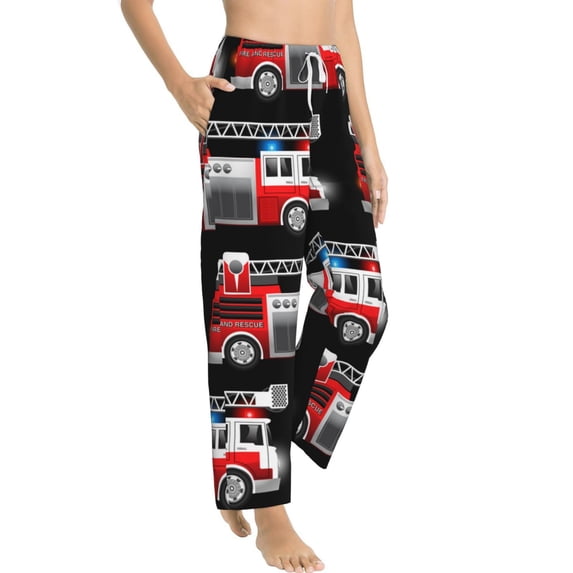 Picia Fire and Rescue Truck Womens Soft Woven Cotton Elastic Waistband Sleep Pajama Pant Lounge Sleep Pant With Pockets And Drawstring-XX-Large