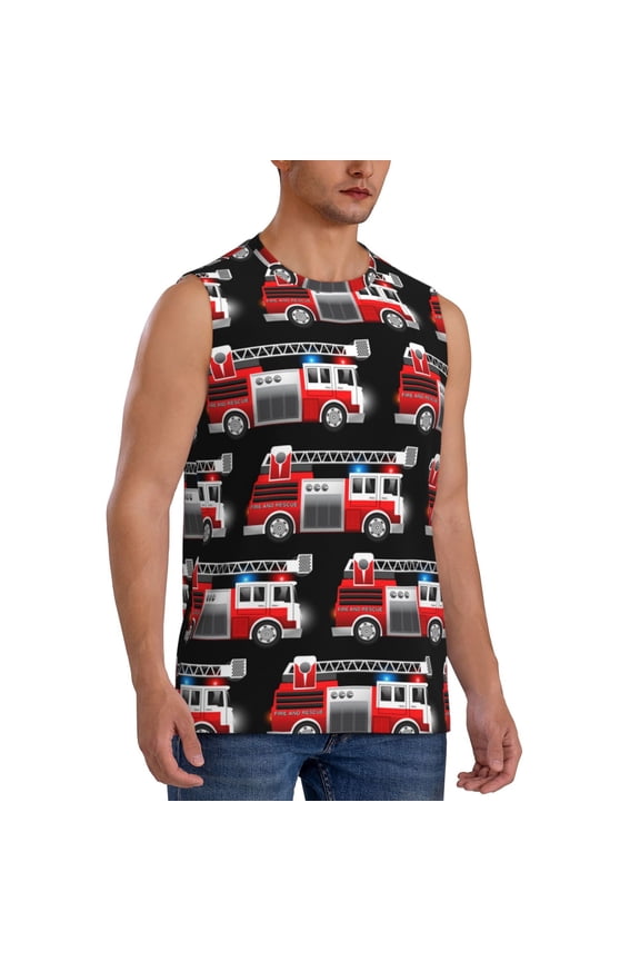 Fire and Rescue Truck mens Cotton Tank Undershirts , Moisture-wicking Ribbed Tanks, Lightweight Cotton Tank Undershirts-Large