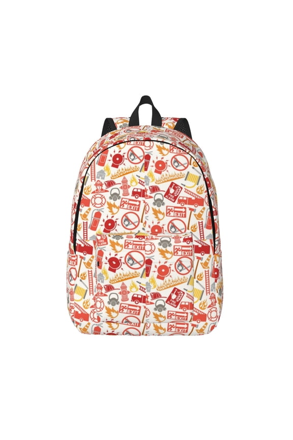Firefighter Icons Printed Canvas Daypack - Stylish and Durable Vintage Compact Backpack - Class, Work, Travel, or Laptop Bookbag,Organized Compartments-Medium