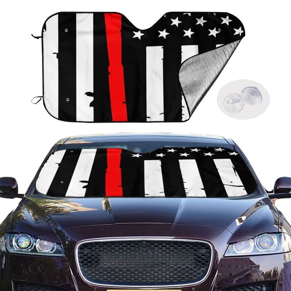Picia Firefighters USA Flag Curved Windshield Sunshade Accordion Folding Style Auto Shade for Car Truck SUV Van Blocks UV Ray Sun Visor Protector -Small