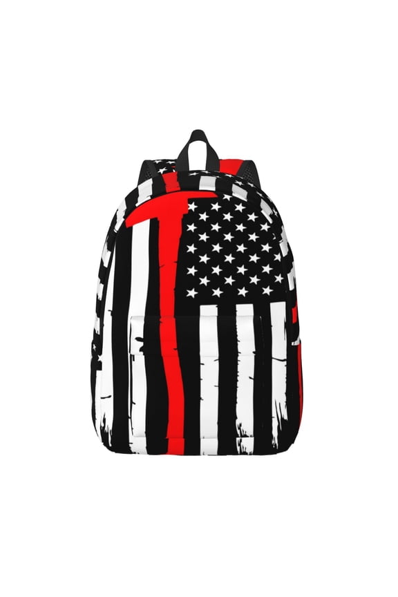 Firefighters USA Flag Printed Canvas Daypack - Stylish and Durable Vintage Compact Backpack - Class, Work, Travel, or Laptop Bookbag,Organized Compartments-Medium