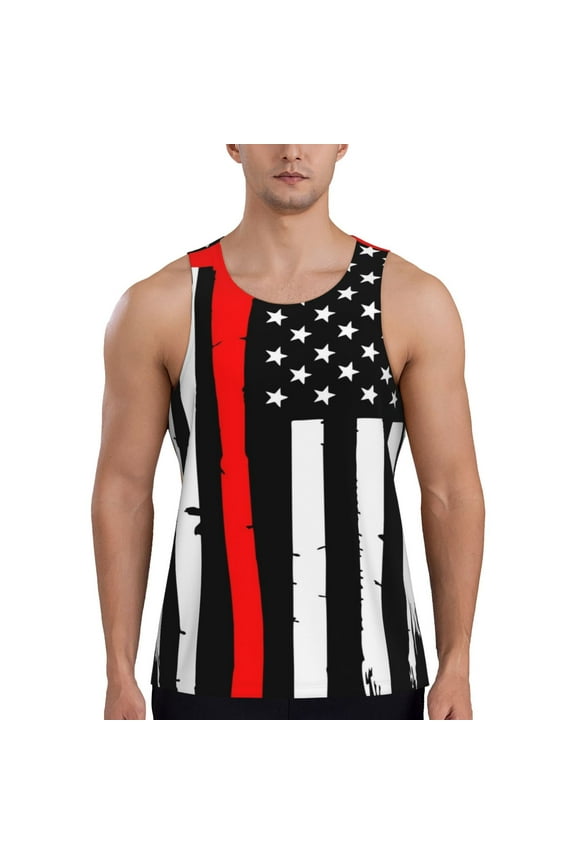 Firefighters USA Flag Printed Men’s Performance Tank, Men's Workout Tank Top Moisture-Wicking Tank Top Muscle tee, Breathable Workout Shirt-3X-Large
