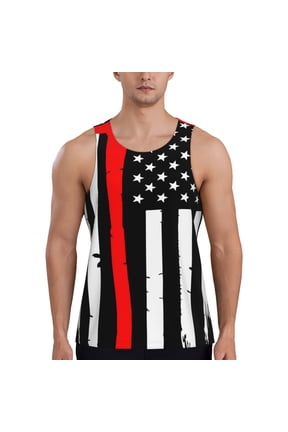 Firefighters USA Flag Printed Men’s Performance Tank, Men's Workout Tank Top Moisture-Wicking Tank Top Muscle tee, Breathable Workout Shirt-4X-Large