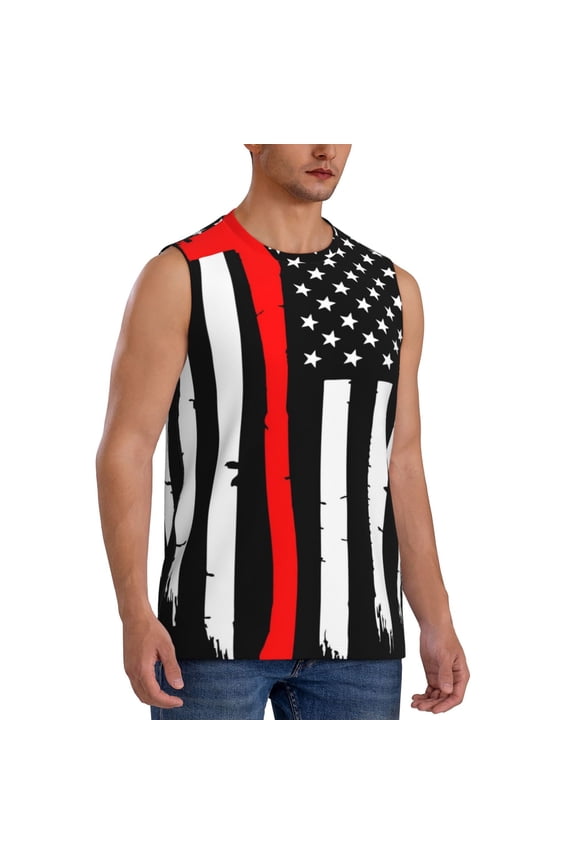 Firefighters USA Flag mens Cotton Tank Undershirts , Moisture-wicking Ribbed Tanks, Lightweight Cotton Tank Undershirts-Medium
