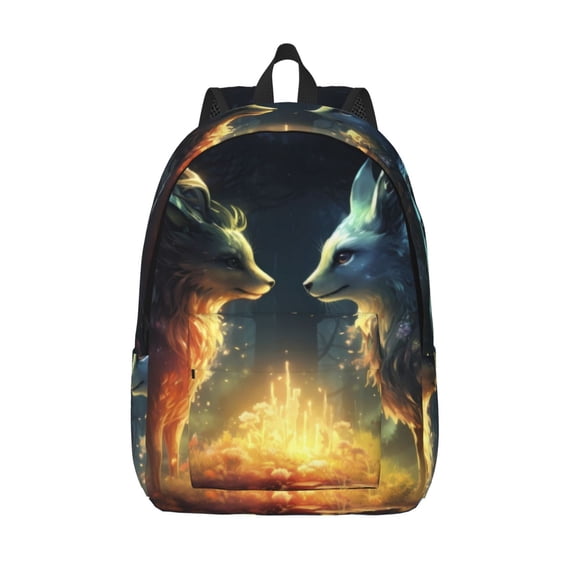 Picia Firefly Forest Fox Printed Canvas Daypack - Stylish and Durable Vintage Compact Backpack - Class, Work, Travel, or Laptop Bookbag,Organized Compartments-Medium