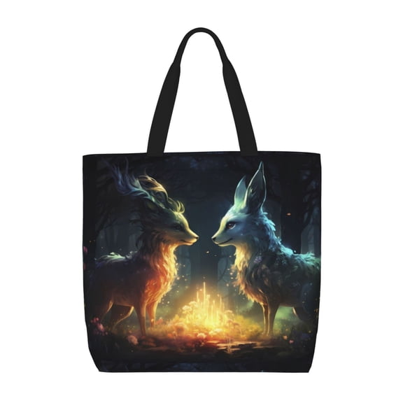 Picia Firefly Forest Fox for Tote Bag for Women with Zipper, Gym Tote with Compartments, Laptop Work Tote Nurse Dance Yoga Bag for Sport, Travel