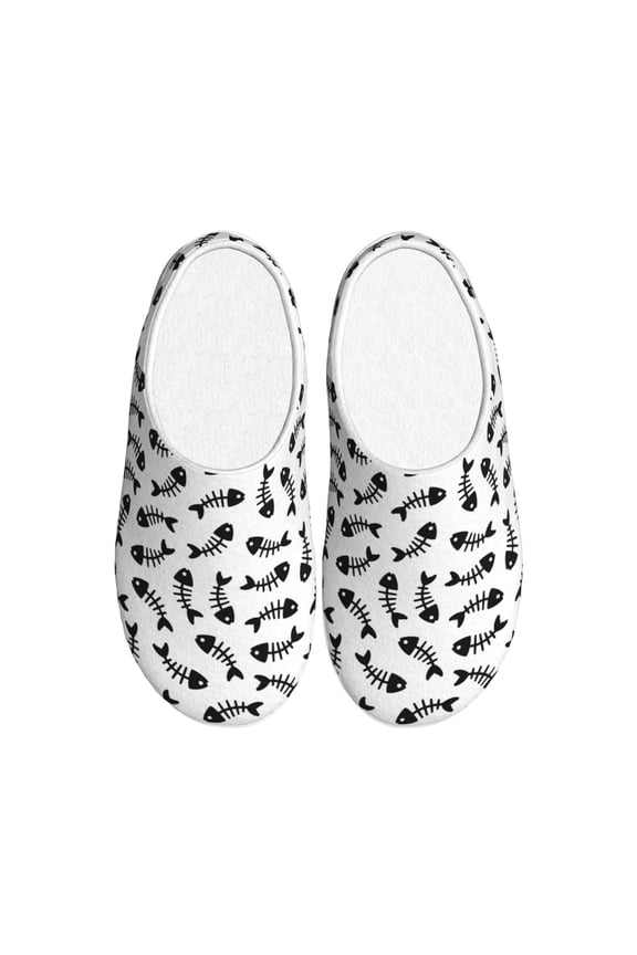Fish Bone for Women's Lamb-hug Comfy Fleece House Slippers Memory Foam, Slip-on House Shoes Indoor Outdoor-37/38