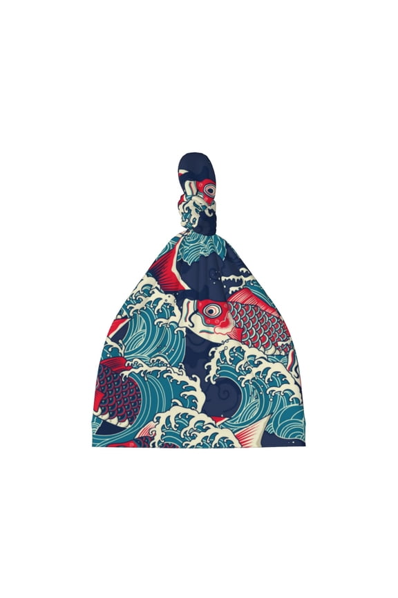 Fish In The Wave Printed Preemie Hats for Baby Girls Cotton Premature Knot Hats Newborn Hospital Cap Warm Knot Beanie Nicu for Preemie Girls and Boys