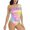 thumbnail image 1 of Picia Fish Scale Pattern Women's One Piece Swimsuits,One Shoulder Swimwear Asymmetric ,Ruffle Monokinis Bathing Suits,High Waisted Flattering Bathing Suits-Small, 1 of 8
